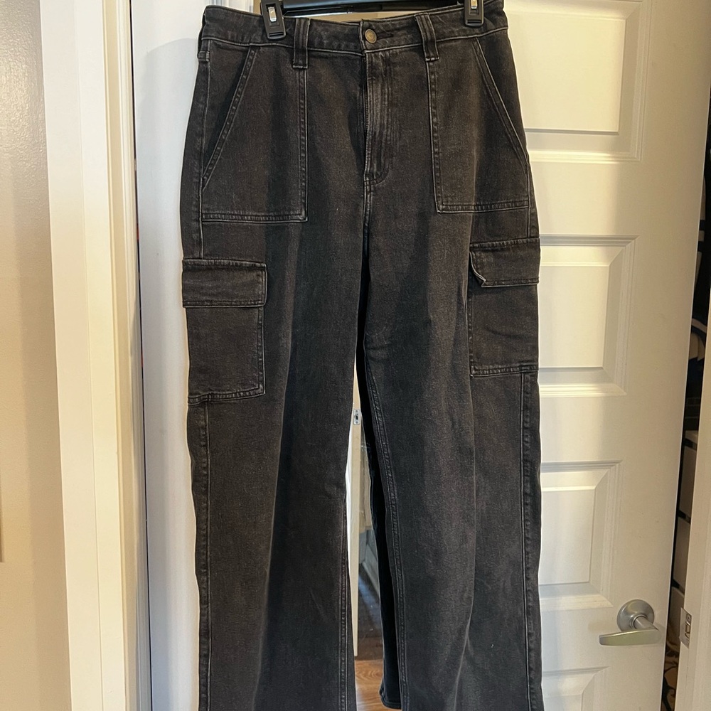 Black Denim Cargo Pants